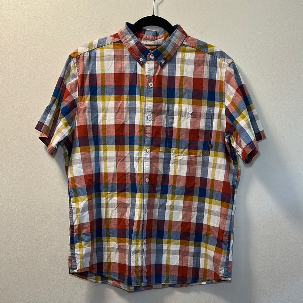 💛Mountain Hardwear Men’s Red/Blue/Yellow Short Sleeve Button Shirt Size L